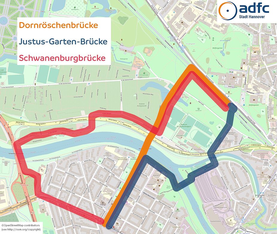 Übersichtskarte Ersatzrouten Dornröschenbrücke